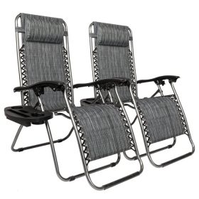 Infinity Zero Gravity Chair Pack 2, Outdoor Lounge Patio Chairs with Pillow and Utility Tray Adjustable Folding Recliner for Deck,Patio,Beach,Yar